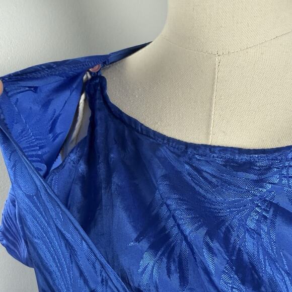 VTG 80s Printed Satin Cocktail Wrap Dress Size S Cobalt 90s Evening Party Peplum - Picture 6 of 16